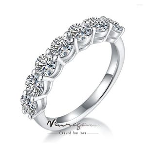 Clusterringen VinRegem 18K White Gold 925 Sterling Silver 4mm 2.1ct Real Moissanite Pass Test Diamanten paar Ring Fine Jewelry Wedding Band