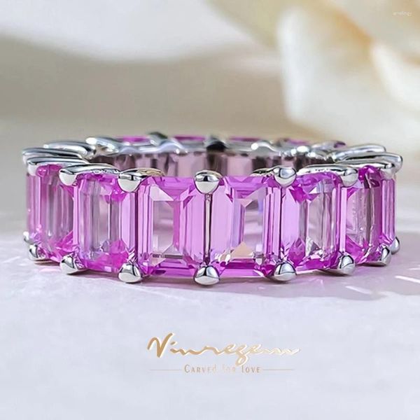 Cluster anneaux Vinregem 4 6 mm Emerald Cut Lab Lab Sapphire Gemstone Fashion Ring For Women 925 Sterling Silver Party Fine Jewelry Band Wholesale