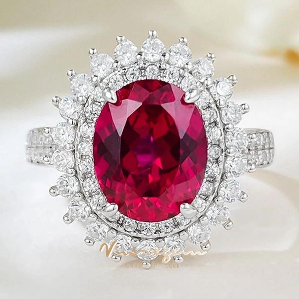 Cluster anneaux Vinregem 8 10 mm 4ct ovale Ruby Gemstone vintage 925 Anneau en argent sterling pour femmes beaux bijoux de mariage cadeaux en gros en gros