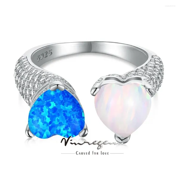 Anillos de racimo vinregem 8 mm de corazón Opal High Carbon Diamond Gemstone anillo abierto para mujeres 925 Joya de boda de plata esterlina Joya al por mayor