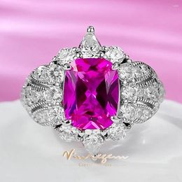 Clusterringen Vinregem 9 7 mm lab gemaakt Sapphire High Carbon Diamond Gemstone Vintage 925 Sterling Silver Ring For Women Betrokkenheid