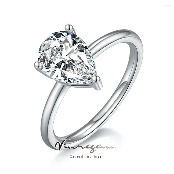 Anneaux de cluster Vinregem Classic 925 Sterling Silver 3EX VVS1 Pear Cut 2CT Real Moissanite Diamonds Femmes Bague de fiançailles Bijoux de mariage