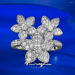 Cluster Ringen Vinregem Flower Lab Gemaakt Saffier Edelsteen Luxe 925 Sterling Zilveren Fijne Ring Voor Vrouwen Engagement Sieraden Geschenken