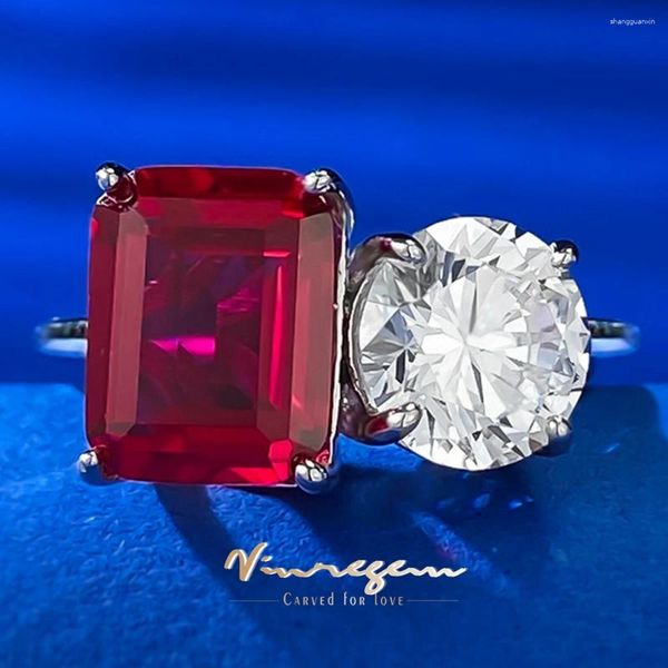 Cluster anneaux Venregem Ruby High Carbon Diamond Gemstone 925 Anneau en argent sterling pour les femmes Engagement de mariage Fine bijoux en gros