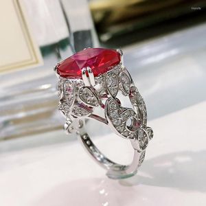 Cluster anneaux vintage 6ct Ruby Diamond Ring Original 925 Band de mariage en argent sterling pour femmes Bridal Promise Jewelry Gift