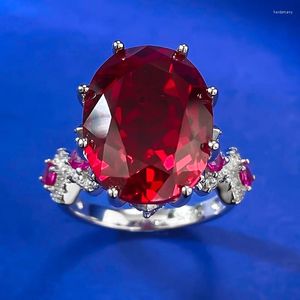 Anillos de racimo Vintage 8ct Ruby Diamond Ring Real 925 Sterling Silver Party Banda de boda para mujeres Joyería de compromiso nupcial