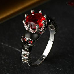 Cluster Rings Vintage 925 Silver Skull Punk Red Steel Jade Ring Personality Non-mainstream Bone Jewelry