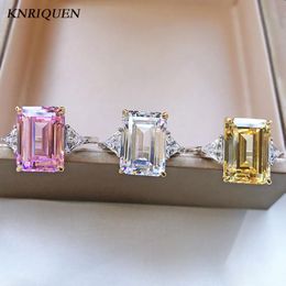 Clusterringen Vintage 925 Sterling Silver Womens 10*14 mm Emerald Cut Topaz Pink Quartz Lab Diamond Gemstone trouwringen Fijne sieraden