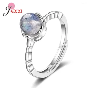 Bagues de cluster Vintage 925 Bague en argent sterling Bague en pierre de lune bleue pour femmes hommes fête anniversaire bijoux fins redimensionnable remise