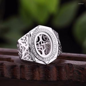 Anillos de racimo Vintage 925 anillo de plata esterlina para hombres 10X14mm cabujón ovalado Semi montaje ajuste ámbar turquesa lapislázuli piedra DIY