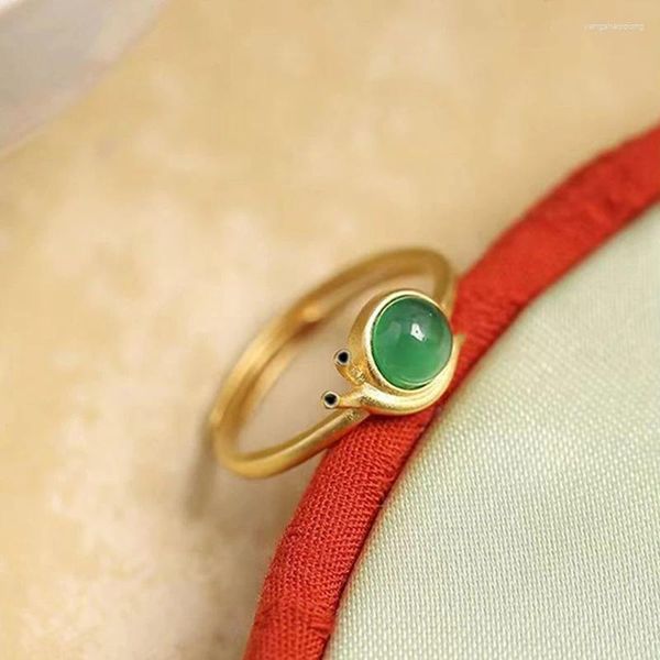 Anillos de racimo Vintage ajustable para mujeres Caracoles Nefrita Jade Anillo de apertura Color oro Joyería fina Gota de regalo