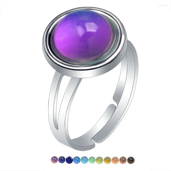 Anillos de racimo Vintage Ajustable Estado de ánimo Anillo de dedo Forma redonda Control de temperatura Gemas Cambio de color para mujeres Hombres Joyería femenina Regalo