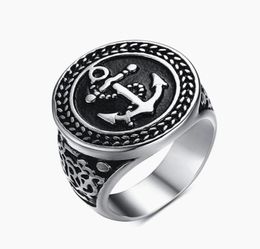 Clusterringen Vintage Anchor Carving for Men Titanium roestvrij staal Punk Cool Jowery Gothic Party Fashion Accessoires Maten 894779380