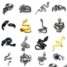 Cluster Anneaux Vintage Animaux Punk Serpent Anneau Pour Hommes Femmes Exagéré Antique Sliver Couleur Mode Personnalité Stéréoscopique Openin Dhpb3