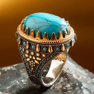 Clusterringen Vintage antieke natuursteenring mode sieraden cadeau blauwe turquoises hars vinger voor vrouwen huwelijksverjaardag