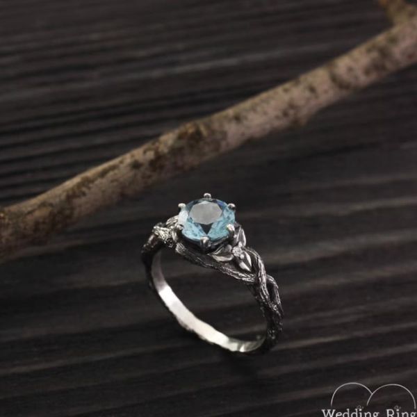 Cluster anneaux vintage aquamarine pour femmes bohème tribal croix creux en pierre bleue anneau de mode de la mode
