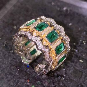 Anillos de racimo Vintage Artdeco Jewelry 925 Silver Emerald Finger Ladies Wedding Band Ring Hollow Fine 2023