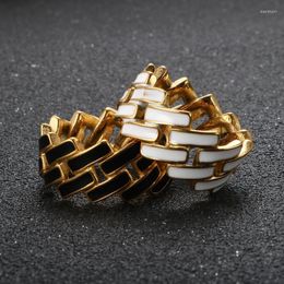 Cluster anneaux vintage en noir et blanc huile d'émail dégoulinant géométrie en acier inoxydable bijoux de fête quotidienne pour les femmes qui épissent un cadeau d'anneau