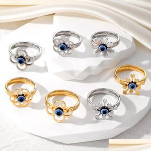 Cluster Ringen Vintage Blauwe Boze Oog Vinger Ring Voor Vrouwen Gift Sieraden Holle Bloem Turkse Lucky Verstelbare Party Accessoires Maat 1 Dhhfu