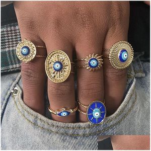 Clusterringen Vintage Blue Evil Eye-vingerring voor vrouwen Cadeau-sieraden Zonvorm Turkse Lucky Verstelbare feestaccessoires D Dhgarden Dhuun