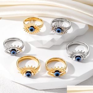 Cluster Ringen Vintage Blauwe Boze Oog Vinger Ring Voor Vrouwen Gift Sieraden Holle Kroon Turkse Lucky Verstelbare Party Meubi Dhgarden Dhdj9