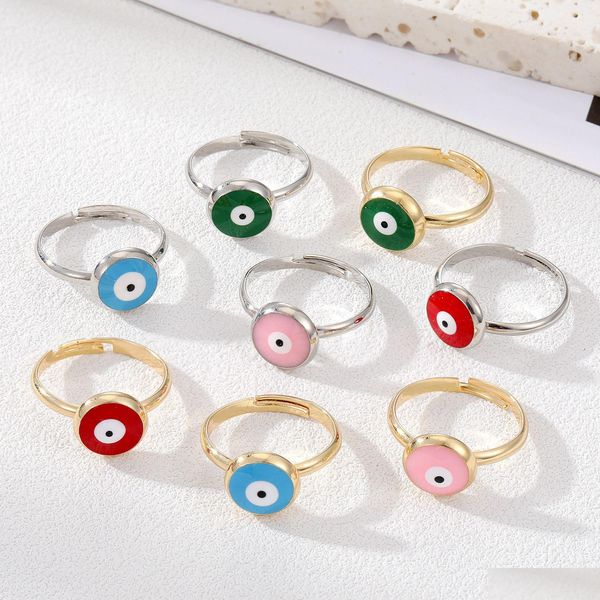 Bagues de cluster Vintage Blue Evil Eye Bague pour femmes Cadeau Bijoux Coloré Simple Turc Chanceux Réglable Accessoires de fête Drop Dhw1J