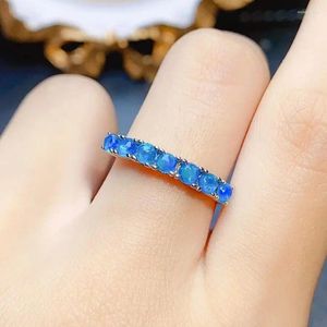 Bagues de cluster Vintage Blue Opal Ring Sterling Silver Natural Fire Gemstone Stracking Cadeau d'anniversaire