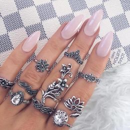 Cluster Ringen Vintage Bohemen Antiek Zilver Kleur Voor Vrouwen Kristal Bloem Geometrische Vrouwelijke Vinger Set Sieraden 2024