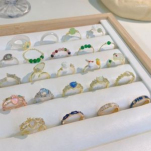 Cluster Ringen Vintage Chinese Stijl Imitatie Jade Ring Trend Ontwerp Kristal Maansteen Hart Gepersonaliseerde Vinger Voor Vrouwen Sieraden