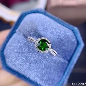 Clusterringen Vintage Classic Natural Diopside Ring 925 Sterling Silver ingelegde dames groene edelsteen ronde bruiloft verlovingsfeestje