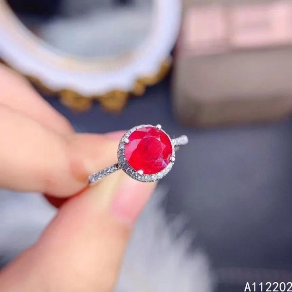 Bagues de cluster Vintage Classic Natural Ruby Ring 925 Sterling Silver Incrusté Femme Rouge Gemstone Round Bridal Mariage Engagement Party Gif