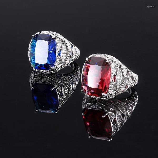 Anillos de racimo Estilo de corte vintage Cojín 12 16 mm Laboratorio Zafiro Rubí Anillo de bodas 925 Plata Piedra preciosa Mujer Promesa Fiesta Regalo de cumpleaños