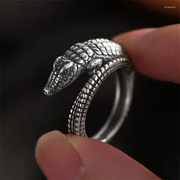 Anillos de racimo anillo de cocodrilo vintage para hombres joyas personalidad ajustable índice masculino alivio patrón animal accesorios de mano