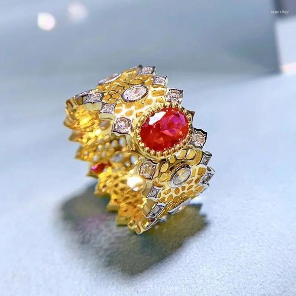 Bagues de cluster Vintage Couronne Ruby Diamond Bague Réel 925 Sterling Silver Party Bande de mariage pour femmes Bijoux de fiançailles de mariée