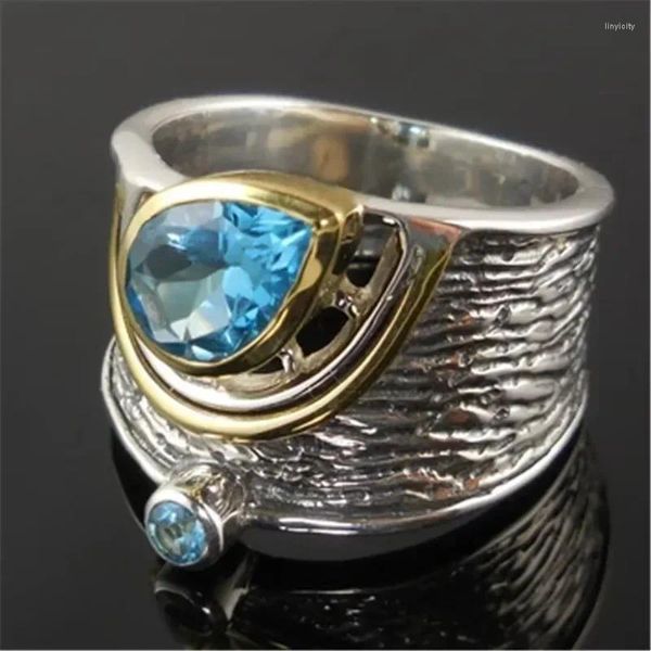 Anillos de racimo Diseño vintage Mujeres Dedo Cóctel Fiesta Azul Gota de agua Piedra Noble Retro Accesorios grandes Anillo