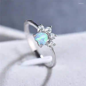 Cluster Ringen Vintage Hond Kat Poot Klauw Voor Vrouwen Blauw Wit Vuur Opaal Ring Kristal Zirkoon Hart Verlovingssieraden