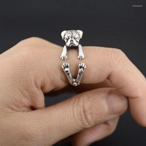 Cluster ringen vintage doho kleine pug hondenring mannen hippie messing knokkel dier anillos love puppy anel voor vrouwen meisjes mode sieraden