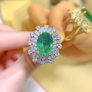 Clusterringen Vintage Emerald Diamond Ring Real 925 Sterling Silver Party Wedding Band For Women Bridal Engagement Sieraden Gift