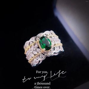 Bagues de grappe Vintage Emerald Diamond Ring 925 Sterling Silver Party Wedding Band Pour Femmes Bijoux De Fiançailles De Mariée Cadeau D'anniversaire
