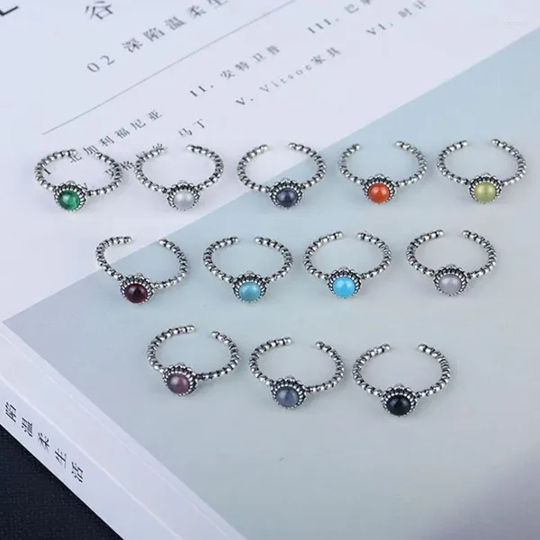 Cluster anneaux vintage ethnique conception personnalisée conception argent douze mois anniversaire pierre thaï ouverte anneau pour les femmes anilons