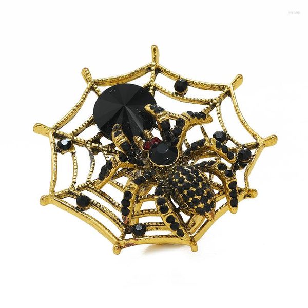 Cluster Anneaux Vintage Exagéré Or Couleur Noir Strass Araignée Net En Forme Réglable Pour Les Femmes Grand Doigt Anneau Bijoux En Gros