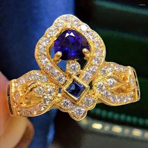 Bagues de cluster Vintage Mode Bleu Cristal Saphir Pierres Précieuses Diamants Couronne Pour Femmes Or Couleur Bijoux Bague Bijoux Accessoire De Fête