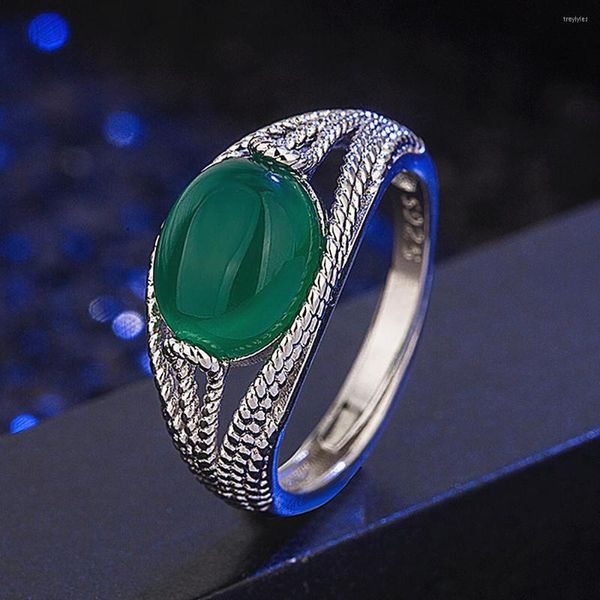 Anillos de racimo Vintage moda verde Jade esmeralda piedras preciosas para mujeres oro blanco plata Color joyería accesorios elegantes regalos de fiesta