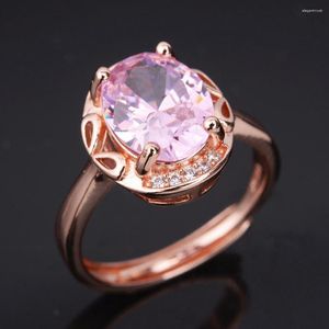 Cluster Anneaux Vintage Mode Rose Cristal Zircon Diamants Pour Femmes Or Rose Couleur Bijoux Bijoux Bague Petite Amie Cadeaux Accessoires