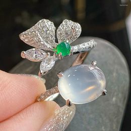 Clusterringen Vintage Flower Opal Zirkon Ring 925 Sterling Silver Engagement Wedding Band For Women Bridal Promise Finger Jewelry Gift