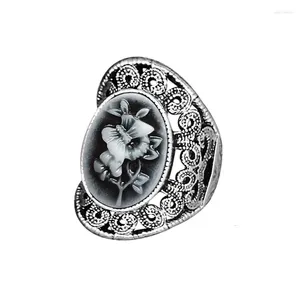 Cluster Ringen Vintage Grijze Vlinder Plant Cameo Voor Vrouwen Antiek Verzilverd Mode Bloem Dierenring