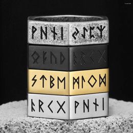 Bagues de cluster Vintage Hexagon Vikings Runes en acier inoxydable Femmes Hommes Punk pour Boyfriend Biker Bijoux Créativité Cadeau En Gros