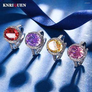 Cluster Anneaux Iced Cut 10 12 mm Ruby Ruby Amethyst Topaz Gemstone Lab Diamond Mariage Bague de mariage Cocktail Fine Bijoux d'anniversaire Cadeau