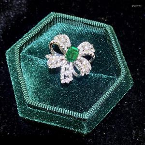 Cluster Ringen Vintage Sieraden Voor Vrouwen S925 Kunstmatige Gemaakt Nano Emerald Fine Bijoux Temperament Ring Prachtig