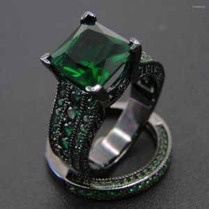 Bagues de Grappe Bijoux Vintage Saphir Vert Femmes Bague Ensemble Noir Or Rempli De Mariage Fiançailles Double Conception